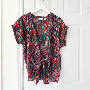 Victoria's Secret Vintage Red Pink Green Paisley Floral Bralette Kimono Set Sml